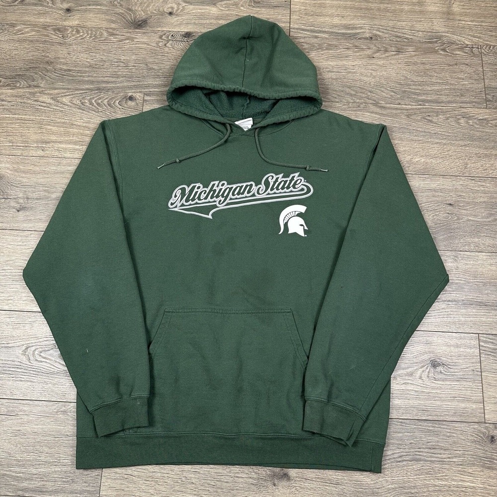 Vintage Michigan State Spartan Sweatshirt Adult Large Green Hoodie MSU Logo